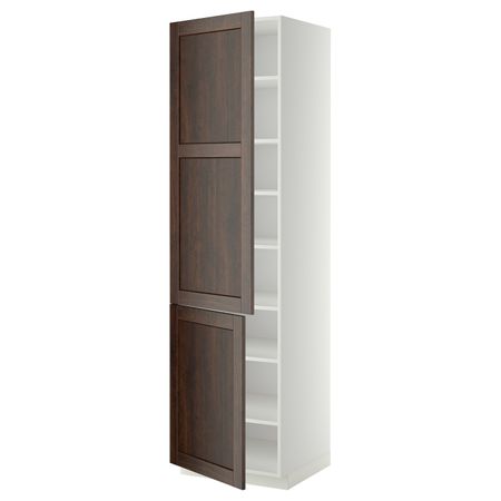 Высокий шкаф с полками, 2 дверцы, белый/Эдсерум коричневый 60x60x220 см IKEA METOD МЕТОД 294.459.87