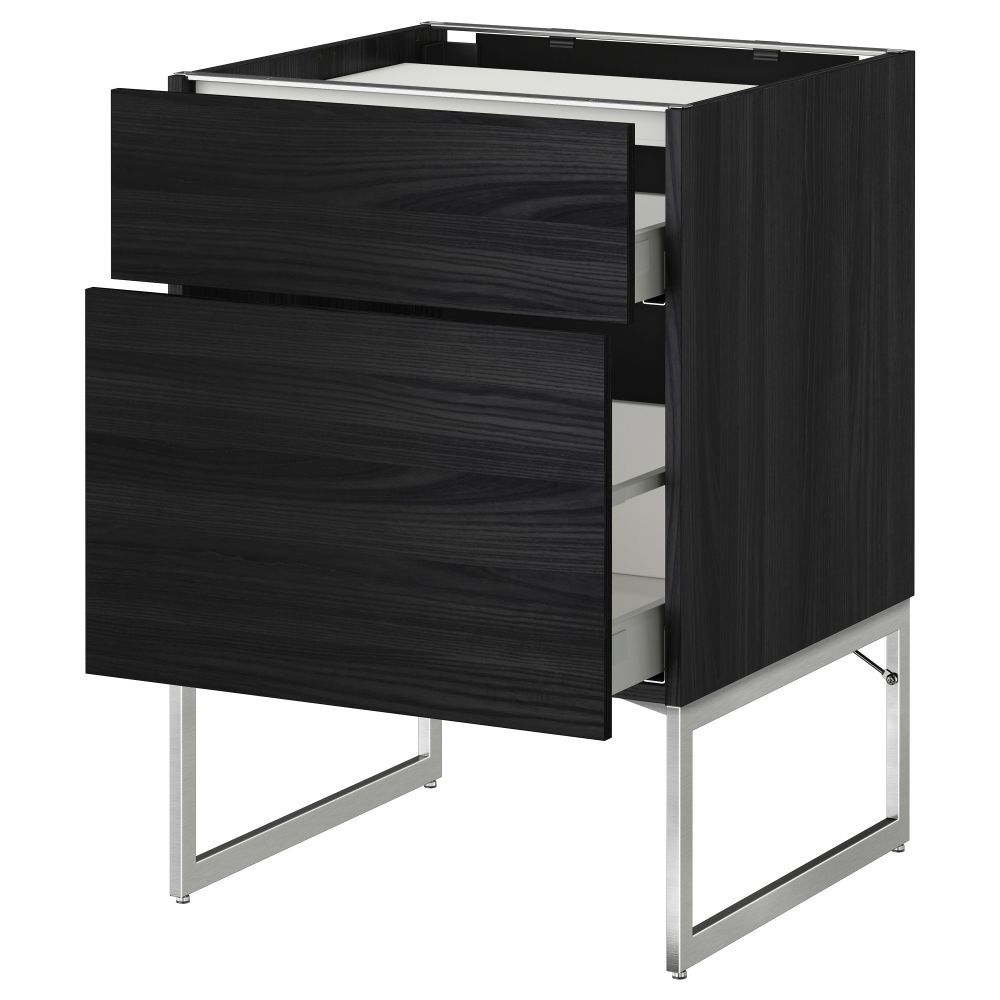 Напольный шкаф, 2 фронтальных панели, 3 ящика МЕТОД / МАКСИМЕРА, черный, Тингсрид черный - схема-чертеж с размерами