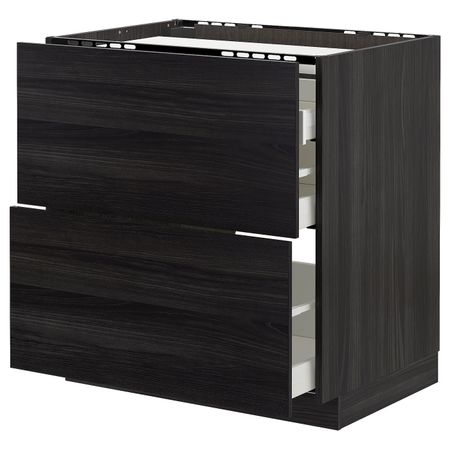 Напольный шкаф, 2 фронтальных панели, 3 ящика, черный, Тингсрид черный 80x60 см IKEA МЕТОД / МАКСИМЕРА 792.356.37