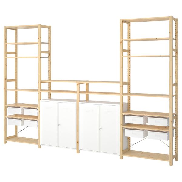 4 секции, полки/шкаф, сосна/белый 344x30x226 см IKEA ИВАР 892.482.10 - фото 2