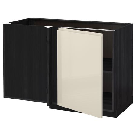 Угловой напольный шкаф с полкой, черный, Воксторп глянцевый светло-бежевый 128x68 см IKEA МЕТОД 892.245.77