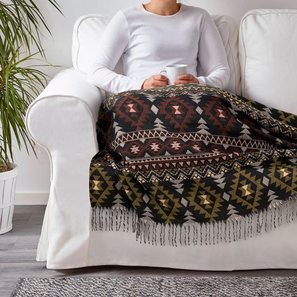 Плед, коричневый/желтый 150x200 см IKEA HELGUN ХЕЛЬГУН 305.029.34 - схема-чертеж с размерами