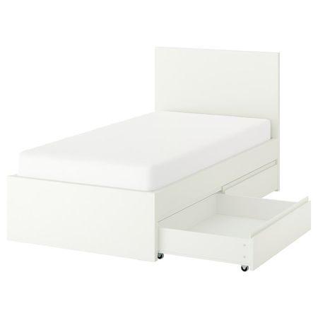STORKLINTA Каркас кровати с 2 ящиками - белый/Leirsund 90x200 см
