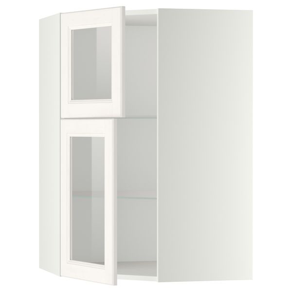 Угловой навесной шкаф + полки, 2 стеклянные дверцы МЕТОД, белый, Лаксарби белый (68x100 см) - схема-чертеж с размерами