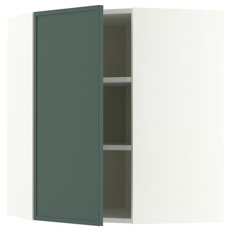 METOD Угловой навесной шкаф с полками - белый/Aspudden темный серо-зеленый 68x80 см