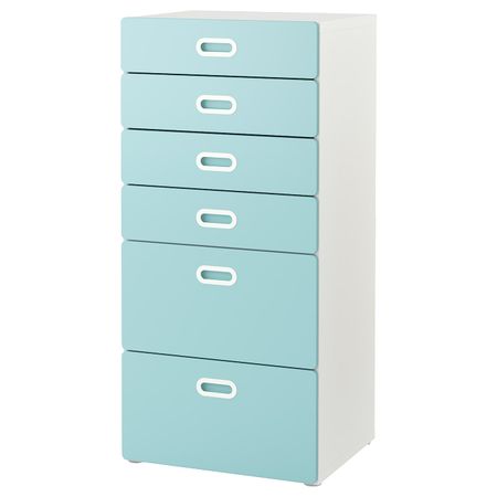 Комод с 6 ящиками, белый/голубой 60x50x128 см IKEA STUVA СТУВА / FRITIDS ФРИТИДС 692.527.26