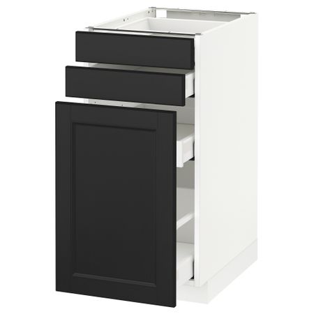 Напольный шкаф с выдвижными модулями, 2 фронтальные панели МЕТОД / МАКСИМЕРА, белый, Лаксарби черно-коричневый