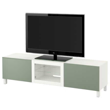 Тумба под ТВ с ящиками и дверцей БЕСТО, Лаппвикен зеленый, Синдвик белый (180x40x48 см)