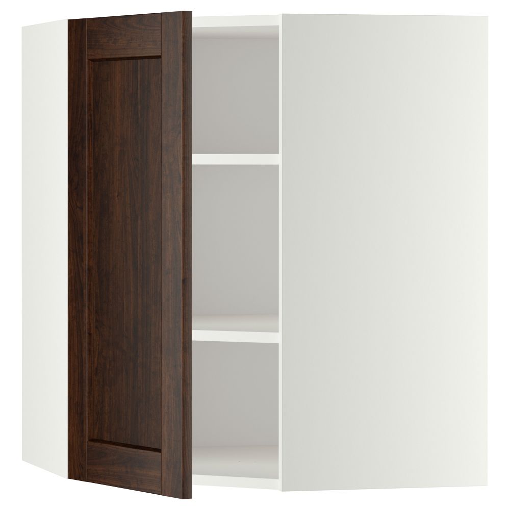 Угловой навесной шкаф с полками МЕТОД, белый, Эдсерум коричневый - схема-чертеж с размерами