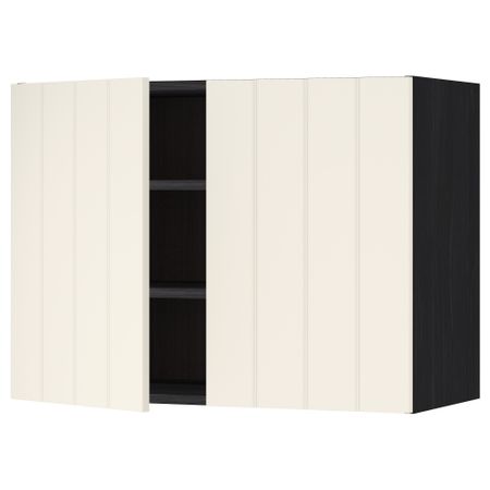 Навесной шкаф с полками, 2 дверцы МЕТОД, черный, Хитарп белый с оттенком