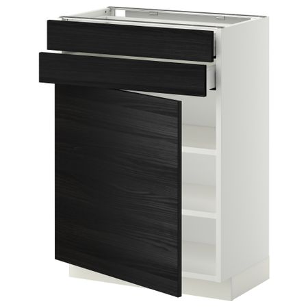 Напольный шкаф с дверцей, 2 ящиками МЕТОД / МАКСИМЕРА, белый, Тингсрид черный