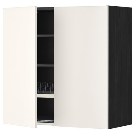 Навесной шкаф с посудной сушилкой, 2 дверцы МЕТОД, черный, Веддинге белый