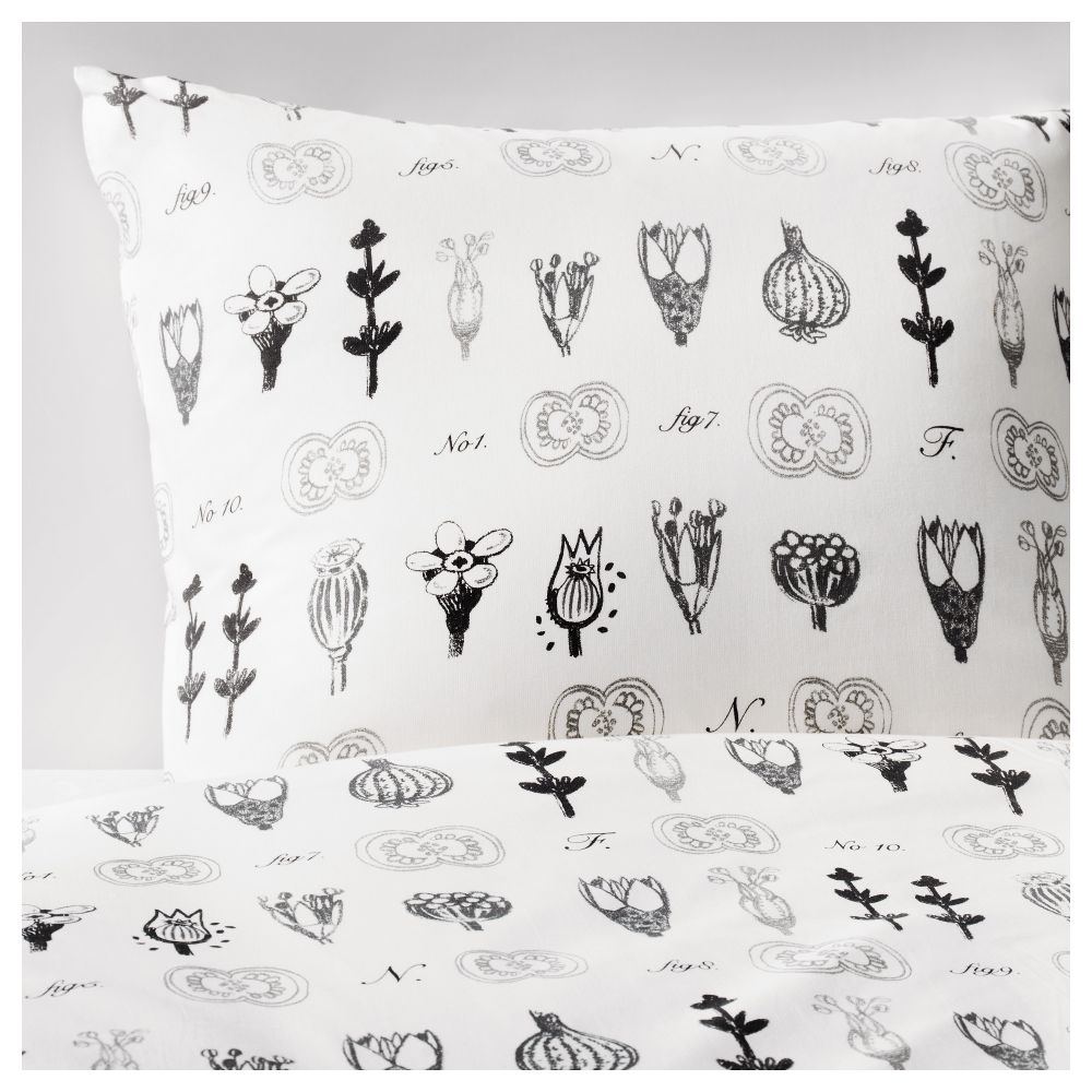 Пододеяльник и 1 наволочка СИССЕЛА, белый, темно-серый (150x200/50x70 см) - фото 1