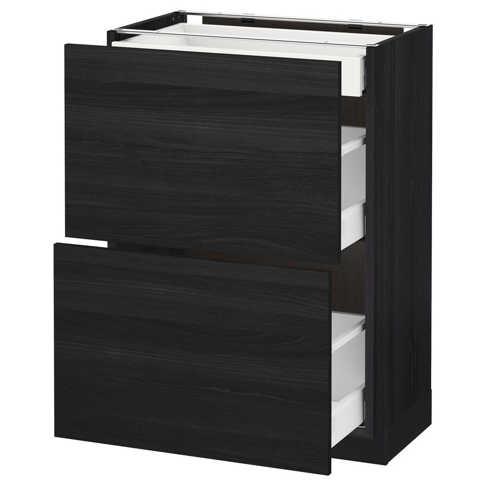 Напольный шкаф/2фасада/3ящика, черный, Тингсрид черный 60x37 см IKEA МЕТОД / МАКСИМЕРА 892.361.27 - схема-чертеж с размерами