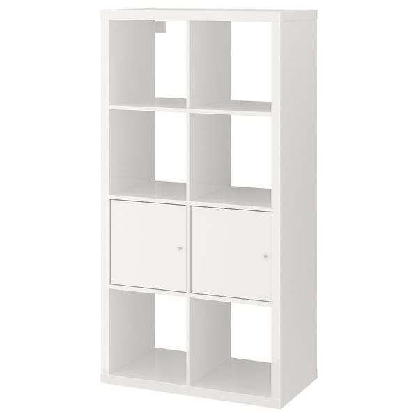 Стеллаж с дверцами, глянцевый, белый, 77x147 см IKEA KALLAX КАЛЛАКС 892.782.97 - фото 1