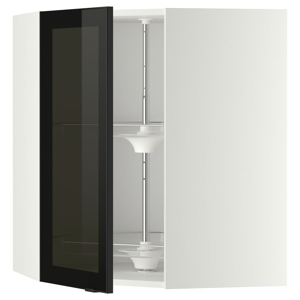 Угловой навесной шкаф с вращающающейся секцией, стеклянными дверцами МЕТОД, белый, Ютис дымчатое стекло - схема-чертеж с размерами