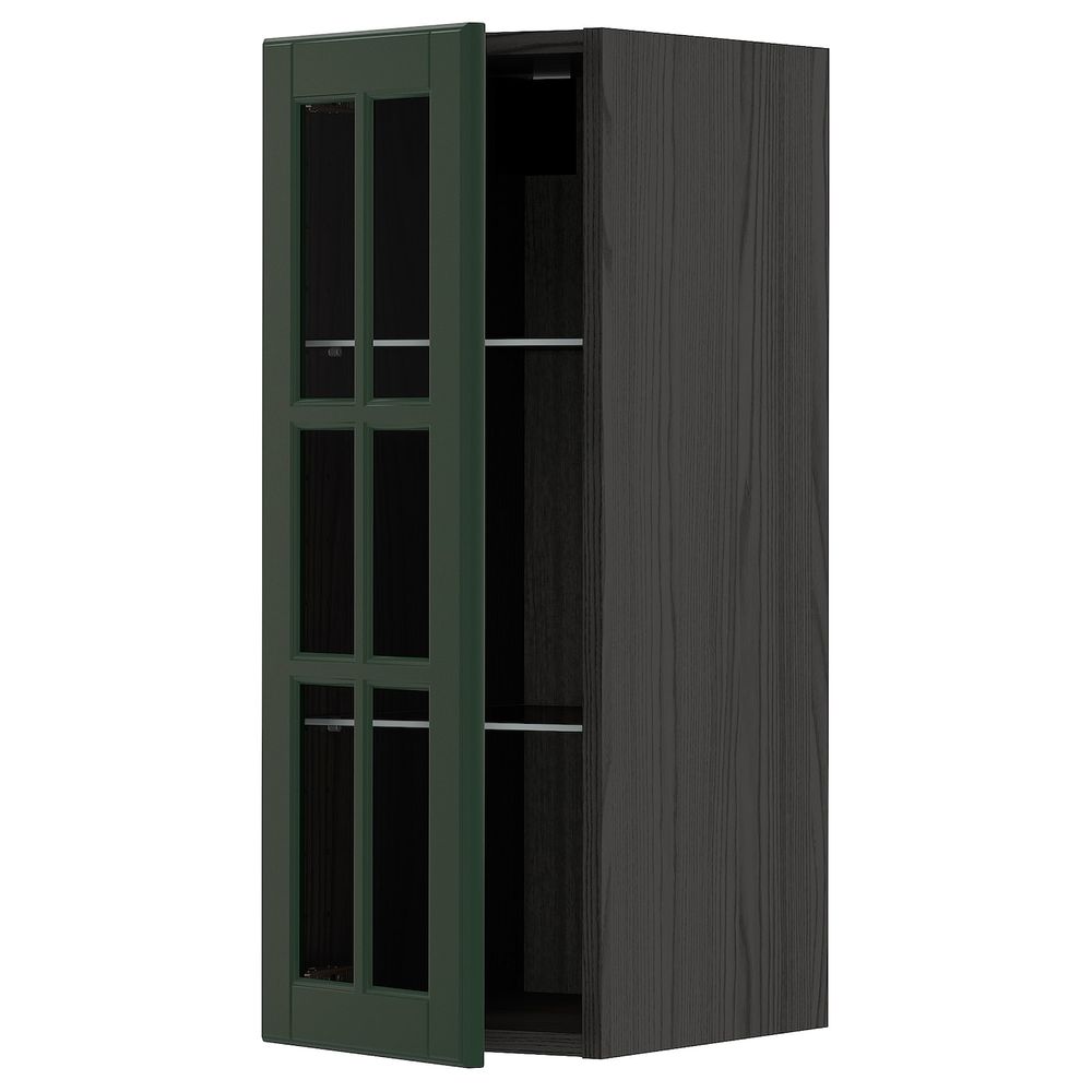 Навесной шкаф с полками, стекляными дв, черный/Будбин темно-зеленый 30x80 см IKEA МЕТОД 593.133.20 - схема-чертеж с размерами