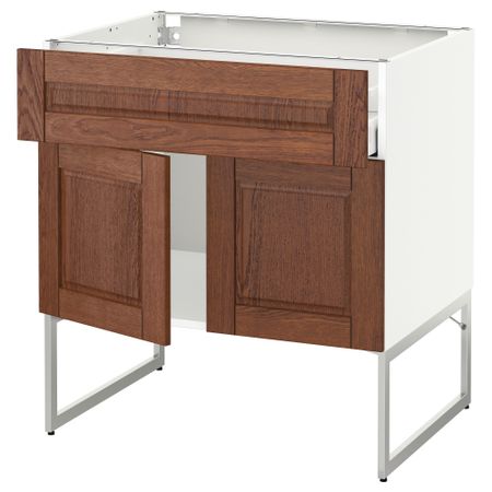 Напольный шкаф, полки, ящик, 2 двери МЕТОД / МАКСИМЕРА, белый, Филипстад коричневый