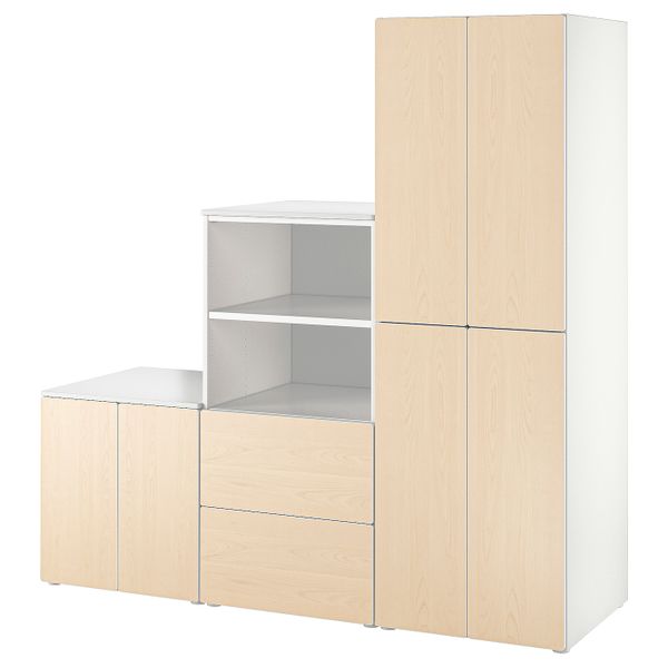 Комбинация для хранения, белый, береза 180x57x181 см IKEA SMÅSTAD СМОСТАД / OPPHUS ОПХУС 494.876.36 - схема-чертеж с размерами