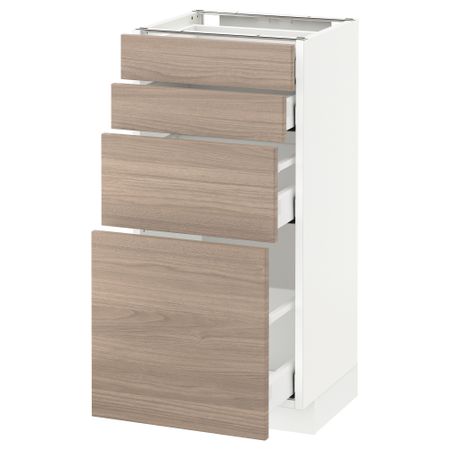 Напольный шкаф 4 фронтальных панели, 4 ящика МЕТОД / МАКСИМЕРА, белый, Брокхульт светло-серый