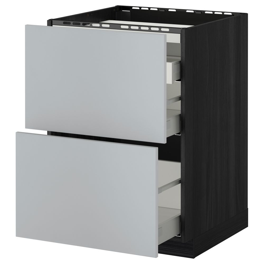 Напольный шкаф, 2 фронтальных панели, 3 ящика МЕТОД / МАКСИМЕРА, черный, Веддинге серый - схема-чертеж с размерами