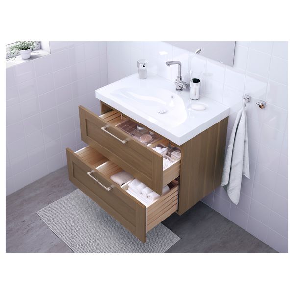 Шкаф для раковины с 2 ящиками ГОДМОРГОН / ЭДЕБОВИКЕН, под грецкий орех (80x49x64 см) - фото 3