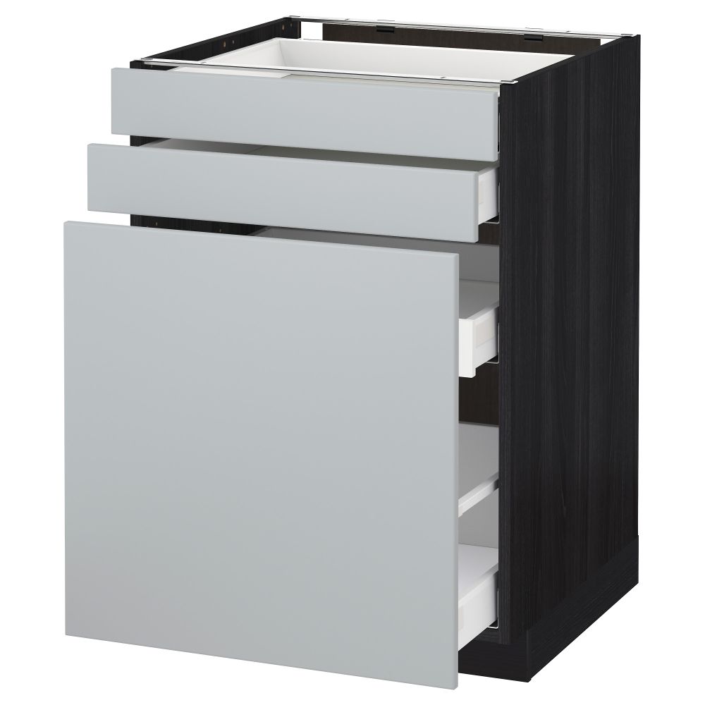 Напольный шкаф с выдвижными модулями, 2 фронтальные панели МЕТОД / МАКСИМЕРА, черный, Веддинге серый - схема-чертеж с размерами