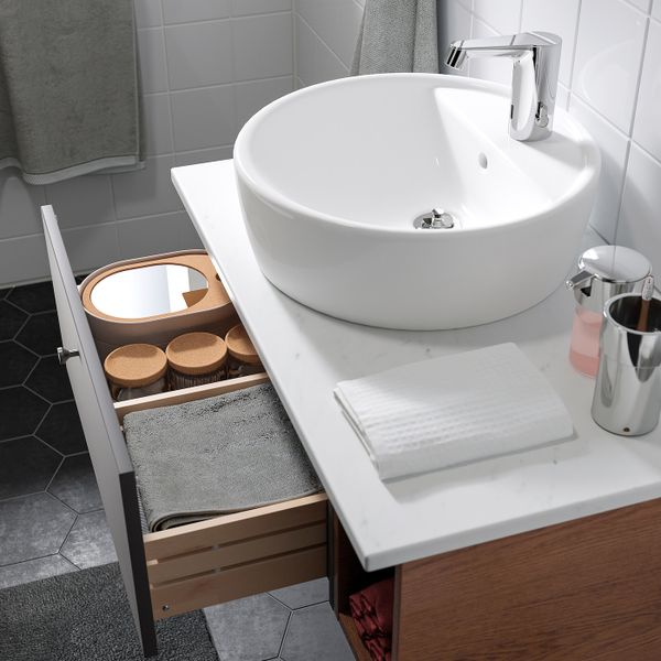 Комплект мебели для ванной, 6 предм., Гилльбурен темно-серый/п-бук с коричн морилкой/под мрамор БРОГРУНД смеситель 82x49x45 см - схема-чертеж с размерами