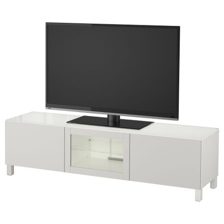 Тумба под ТВ, с дверцами БЕСТО, белый Синдвик, Лаппвикен светло-серый прозрачное стекло