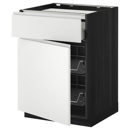 Напольный шкаф для варочной панели, ящик, 2 проволочных корзины МЕТОД / МАКСИМЕРА, черный, Нодста белый (60x60 см)