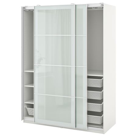 Гардероб, комбинация, белый, матовое стекло 150x66x201 см IKEA PAX ПАКС / SEKKEN СЭККЕН 393.301.94