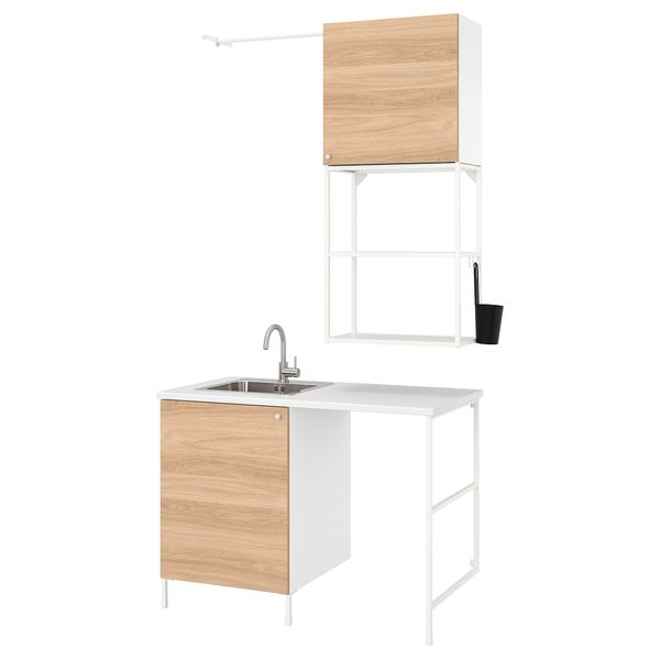 Комбинация для домашней прачечной, белый, под дуб, 139x63.5x87.5 см IKEA BEGIVENHET БЕГИВЕНХЕТ 594.772.55 - фото 1