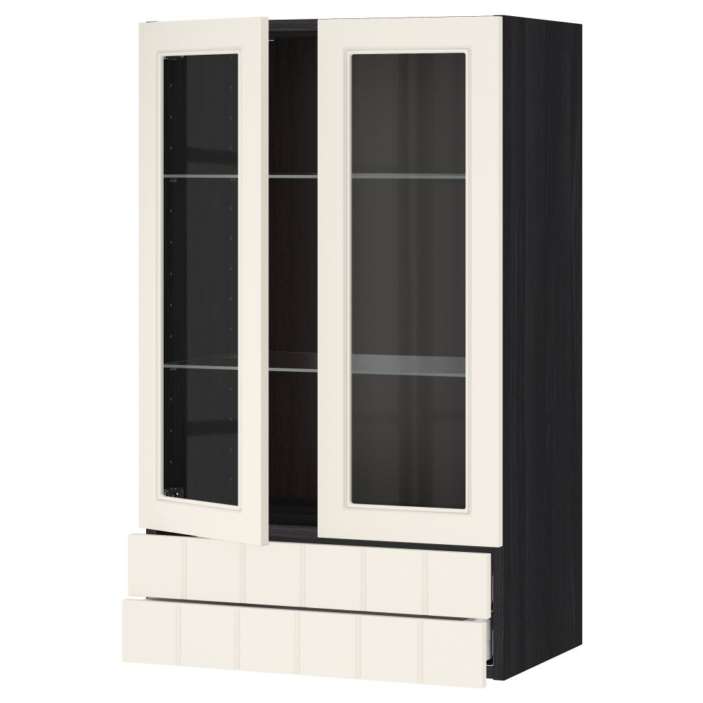 Навесной шкаф, 2 стеклянные дверцы, 2 ящика МЕТОД / МАКСИМЕРА, черный, Хитарп белый с оттенком - схема-чертеж с размерами