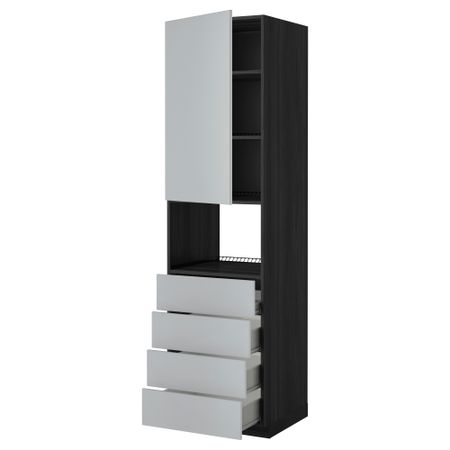 Высокий шкаф для духовки, дверца, 4 ящика МЕТОД / ФОРВАРА, черный, Веддинге серый