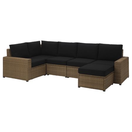 Садовый угловой диван 4+1,табурет СОЛЛЕРОН, коричневый, Кунгсэ черный