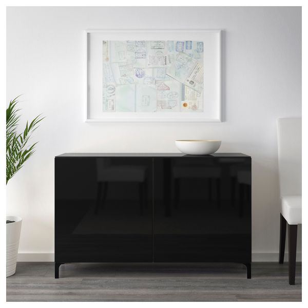 Комбинация для хранения с дверцами БЕСТО, черно-коричневый, Сельсвикен глянцевый/черный (120x40x74 см) - схема-чертеж с размерами