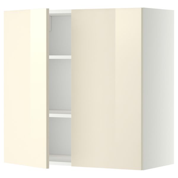 Навесной шкаф с полками, 2 дверцы МЕТОД, белый, Рингульт кремовый - схема-чертеж с размерами