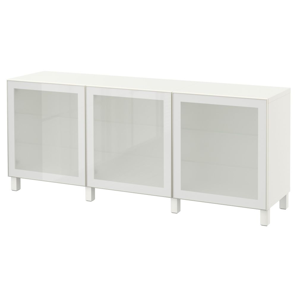 Комбинация для хранения с дверцами БЕСТО, белый, Глассвик белый прозрачное стекло (180x40x74 см) - фото 1