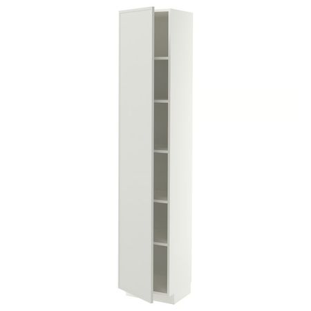 METOD Высокий шкаф с полками - белый/Aspudden светло-серый 40x37x200 см