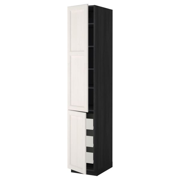 Высокий шкаф + полки, 3 ящика, 2 дверцы МЕТОД / ФОРВАРА, черный, Лаксарби белый - схема-чертеж с размерами