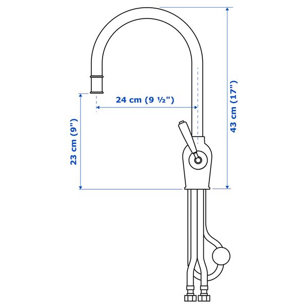 Кухонный смеситель с выдвижным носиком, хромированный IKEA INSJÖN ИНШЁН 203.418.71 - схема-чертеж с размерами