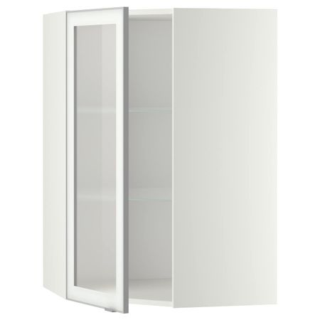 Угловой навесной шкаф с полками, стекляными дв, белый/Ютис матовое стекло 68x100 см IKEA METOD МЕТОД 192.384.03