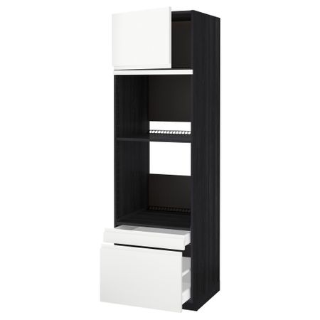 Высокий шкаф для духовки комбинированный, духовка + дверца, 2 ящика МЕТОД / МАКСИМЕРА, черный, Воксторп белый