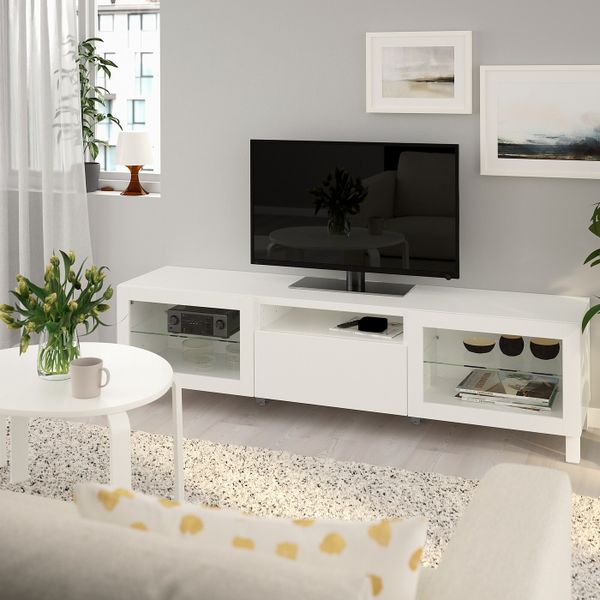 Тумба под ТВ, Лаппвикен, Синдвик белый прозрачное стекло, 180x40x48 см IKEA БЕСТО 292.504.18 - фото 2