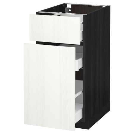 Напольный шкаф, выдвижной секцией, ящик МЕТОД / МАКСИМЕРА, черный, Росдаль белый