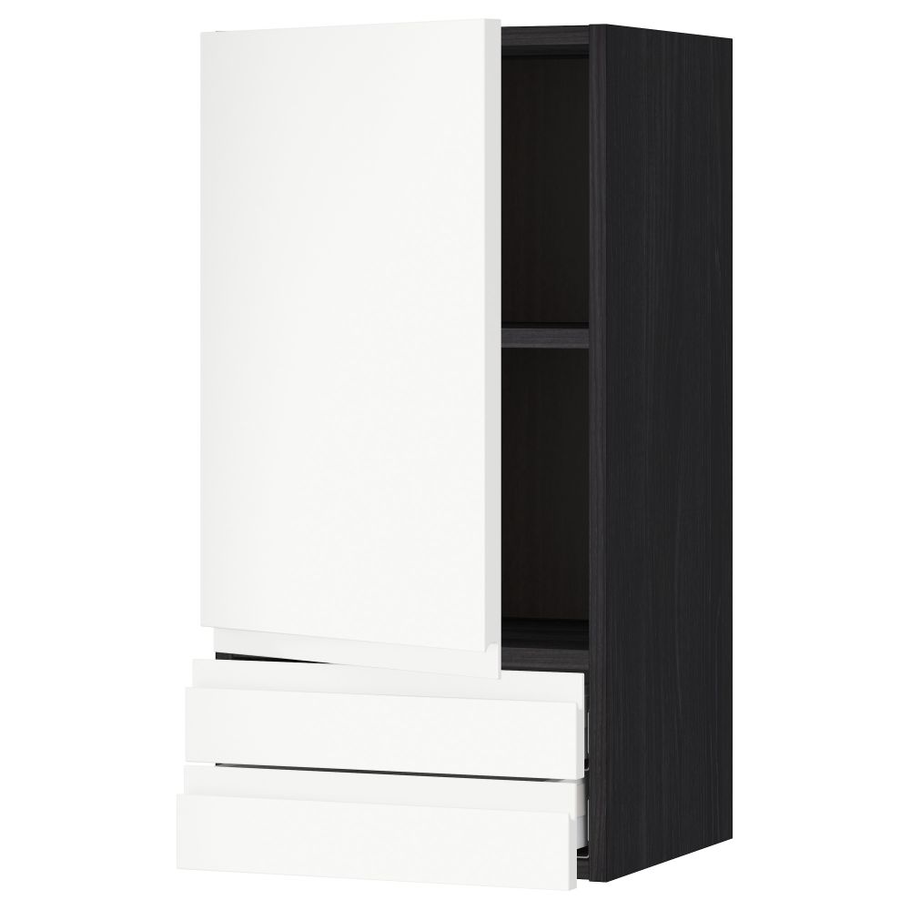 Навесной шкаф с дверцей, 2 ящика МЕТОД / МАКСИМЕРА, черный, Воксторп белый - схема-чертеж с размерами