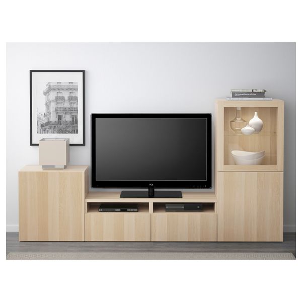 Шкаф для ТВ, комбинированный, стекляные дверцы БЕСТО, Лаппвикен, Синдвик под беленый дуб, прозрачное стелко (240x40x128 см) - фото 2