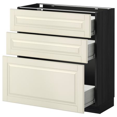Напольный шкаф с 3 ящиками МЕТОД / ФОРВАРА, черный, Будбин белый с оттенком