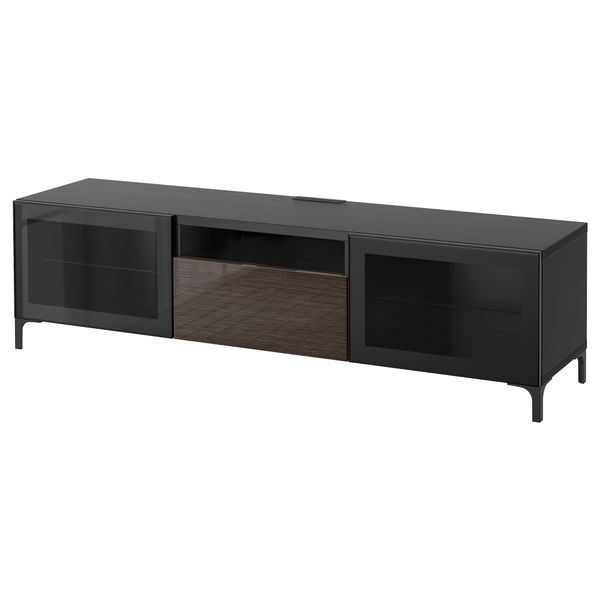 Тумба под ТВ БЕСТО, черно-коричневый, Сельсвикен глянцевый/коричневый прозрач стекло (180x40x48 см) - фото 1