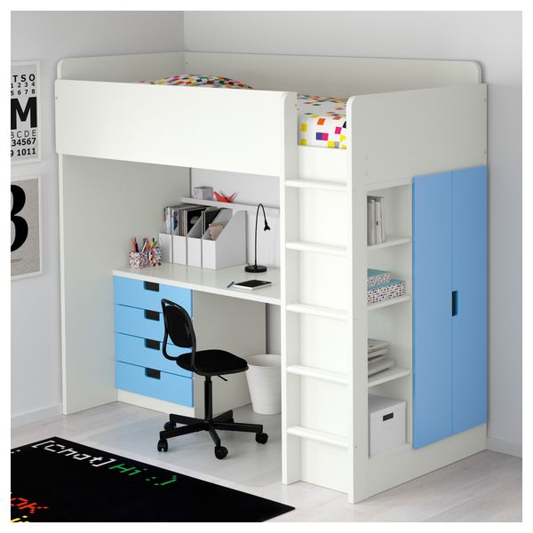 Кровать-чердак, 4 ящика, 2 дверцы СТУВА, белый, синий (207x99x193 см) - фото 2